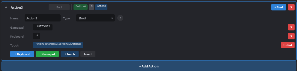 Action row with touch pill